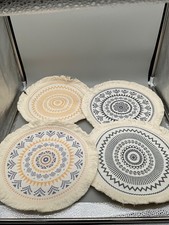 Boho Lot of Round Fringed Mandala Placemats Set of 4