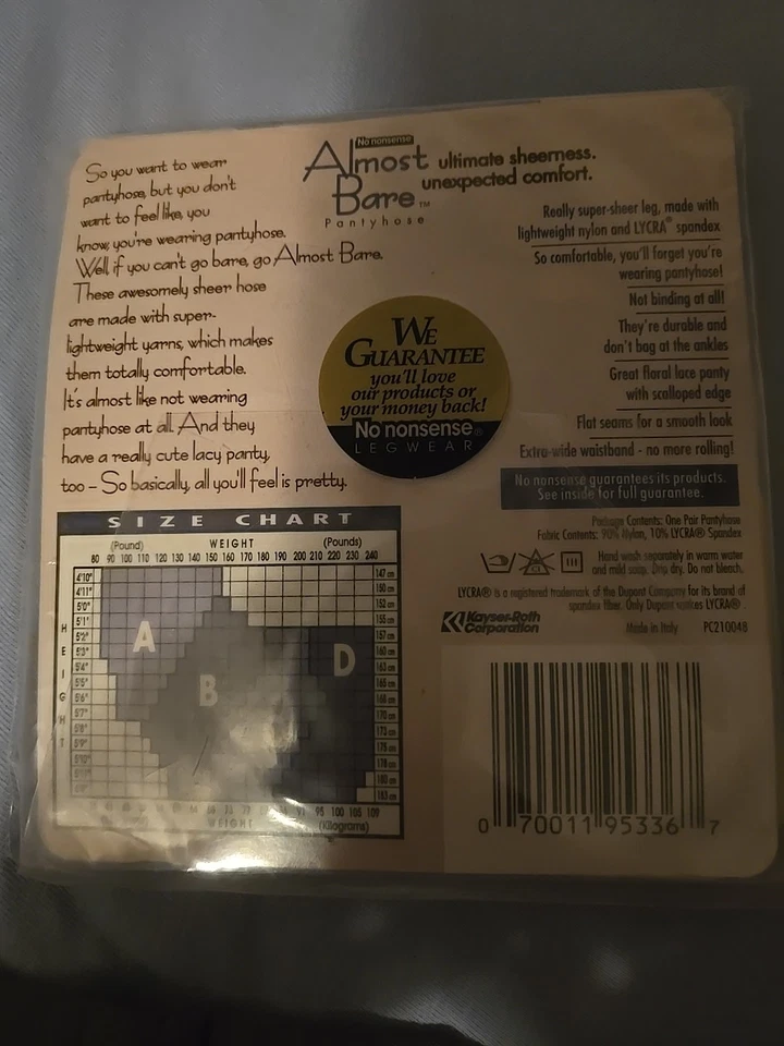 Almost Bare Pantyhose Vintage Floral Lace Hi Cut Panty Size C Precious Ivory-NOS - Image 3 of 4