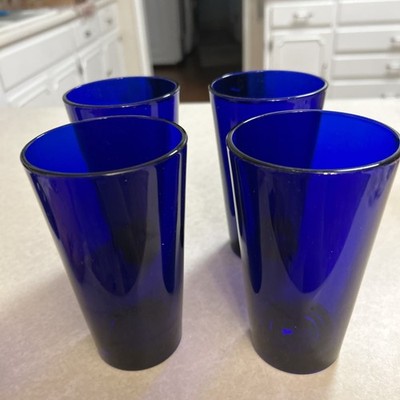 Set Of 4 Libby Cobalt Blue 14 Oz Glass Tumblers