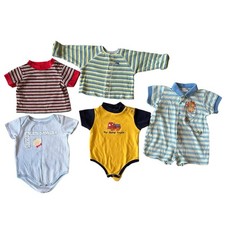 5 Pc 6-9Mth VTG Y2K 90s Baby Boy Clothing Lot Set Stripe Truck Carters Disney