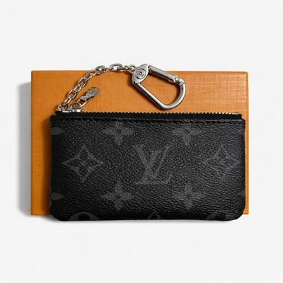 Louis Vuitton Monogram Eclipse Key Pouch Coin Holder w/ Chain Black | Pre-Owned