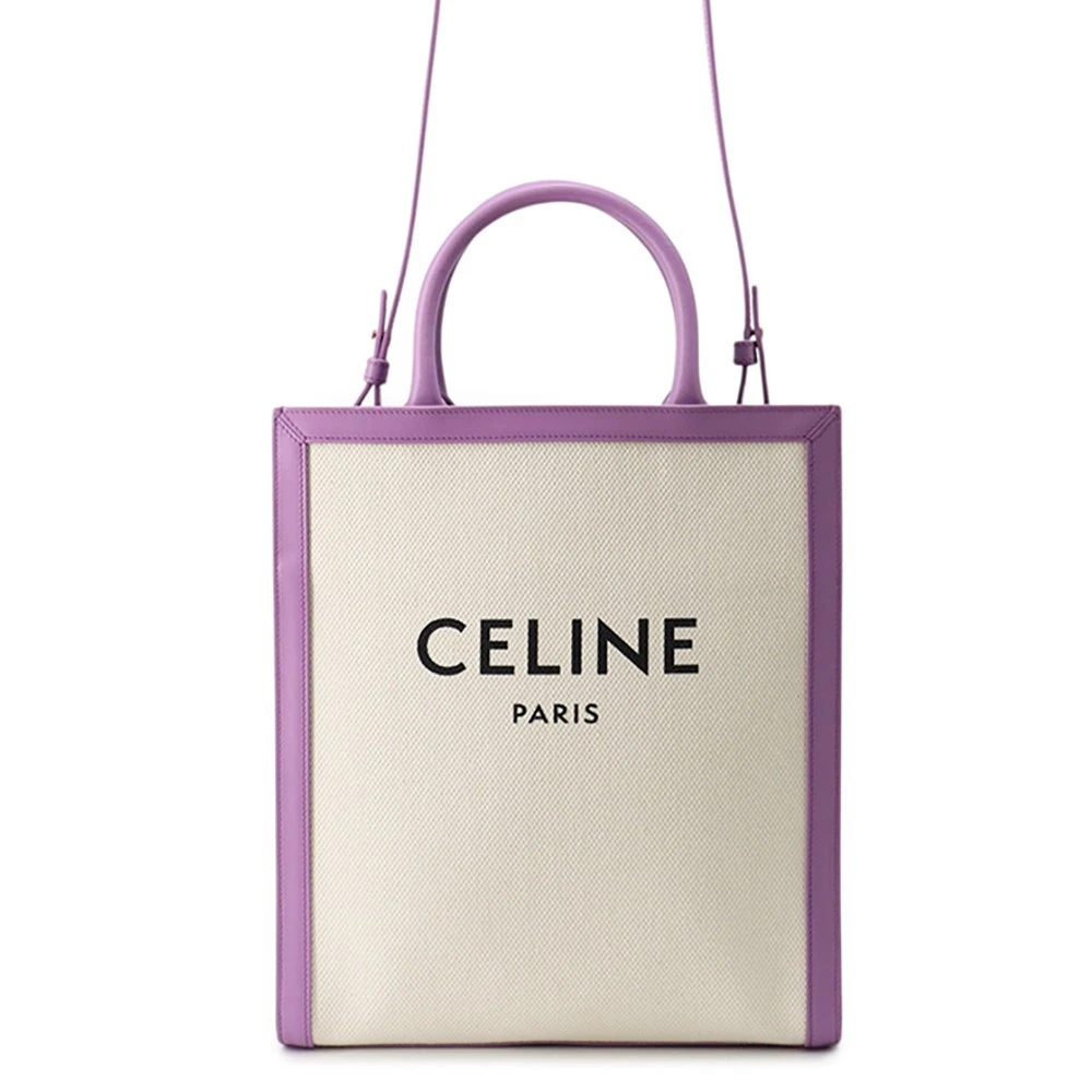 Celine — CELINE Vertical Cabas Size Small Canvas/Leather Natural/Purple 192082