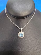 David Yurman Petite Albion Pendant Necklace with Blue Topaz and Diamonds 16.5"
