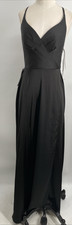 Azazie Women's Sleeveless A-Line Pleated Stretch Black Satin Davis Dress Size A6