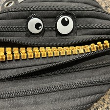 Zipit Grillz Monster 3 Ring Zipper Pencil Pouch Storage Bag Black Gold Grill Eye