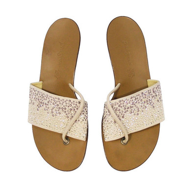 PAUL GREEN Pixie $375 Gold Studded Nubuck Slides Thong Sandals UK 6/US 8.5