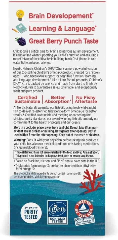Детский ягодный пунш DHA Xtra — 2 унции для детей — 880 мг омега-3 с EP - Изображение 3 из 4