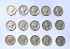 Lot of 15 Mercury Dimes (AKA "Winged Liberty Head), 1920-1945