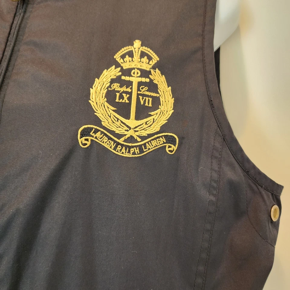 Chaleco Reversible Lauren Ralph Lauren M Negro Crema Dorado Cresta Náutica Ecuestre Foto 3 de 4