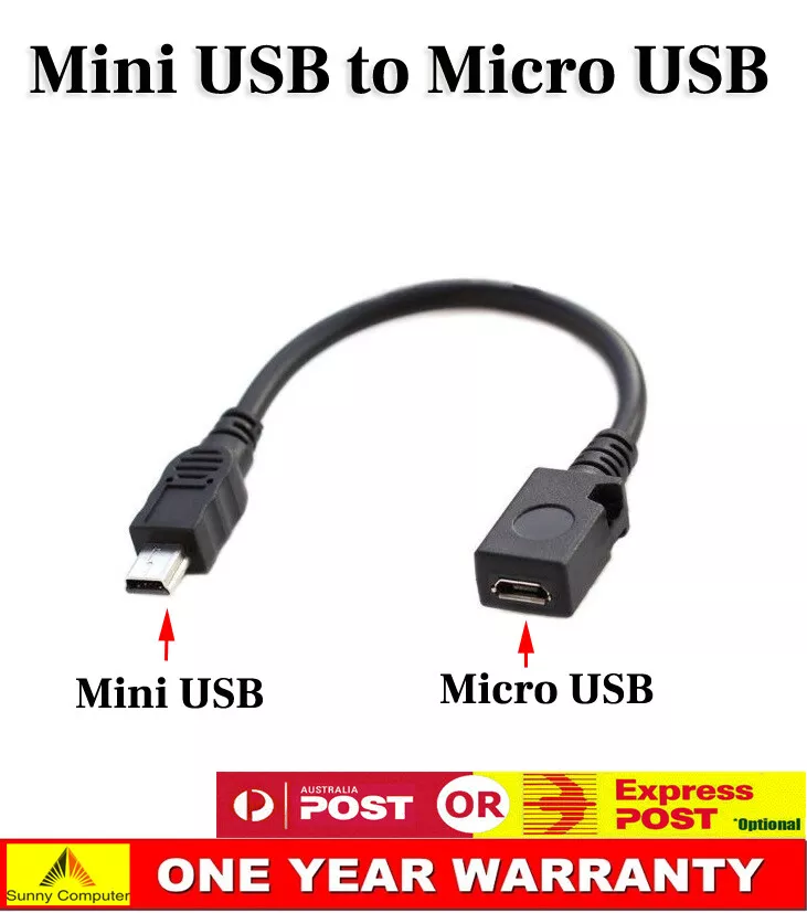 Micro USB Female to Mini USB Male Plug Adapter Connector Cable Data Charger  Cord