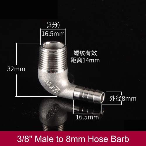 Stainless Steel Hose Barb Elbow Fitting BSP Male to Hose Tail Barb Gas Water Air - Picture 17 of 24