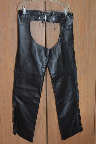 Leather Limited Brand Women’s Black Leather Riding Motorcycle Chaps Size M - Picture 1 of 5