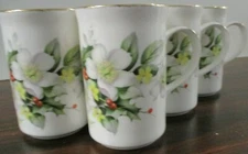 4 St. George Coffee/Tea Cups, Fine Bone China, England, Dogwood & Holly Berry