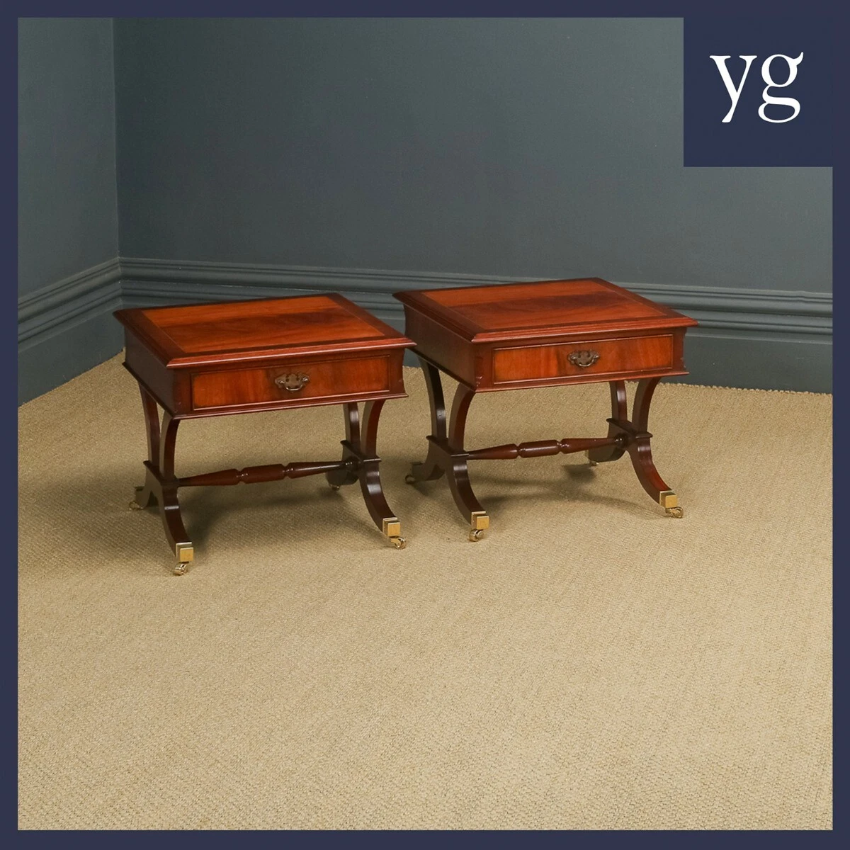 Pair of Regency Style Flame Mahogany Side Tables by Charles Barr c. 1980