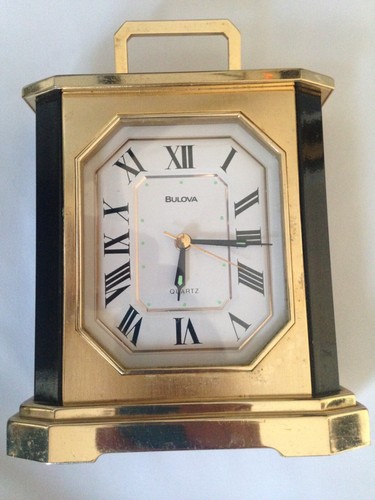Bulova B-7332 Analog Quartz Clock Desk Table Shelf Alarm Gold Black Japan Read - Picture 3 of 15