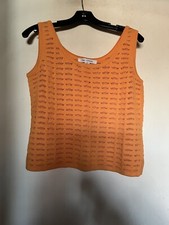 ST JOHN KNITS BRIGHT ORANGE FANCY LACE KNIT TOP: SIZE S: Pre Owned Wool Blend