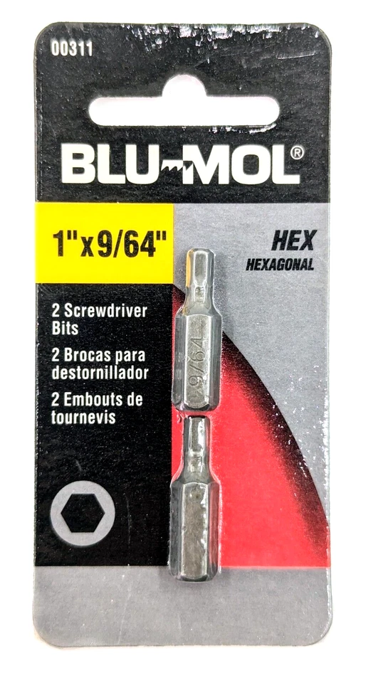 5 Packs (10 Bits) 1” x 9/64” Blu-Mol Hex Driver Insert Bits, ¼” Shank - Image 4 of 4