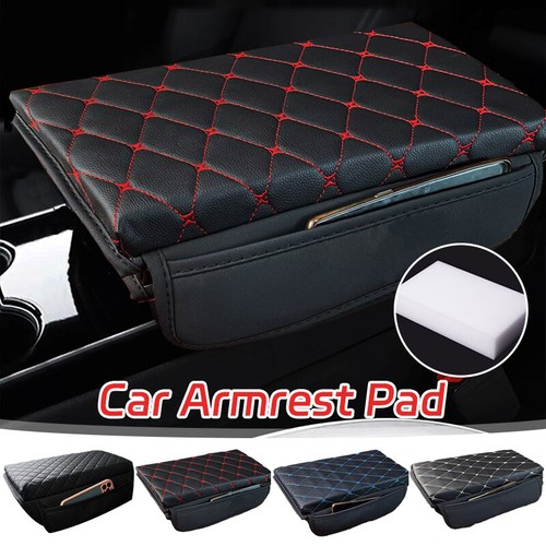 Car Armrest Pad Center Console Box Cover PU Leather Protect Cushion with Pocket - Foto 1 di 16