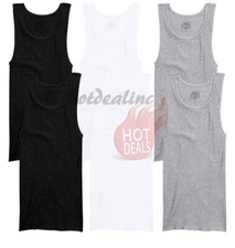 3 /6 Pack Men White/Black Cotton Tank Top A-Shirt Wife Beater Ribbed Undershirt