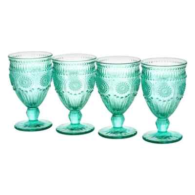 The Pioneer Woman Adeline 12-Ounce Footed Turquoise Glass Goblets, Set of 4