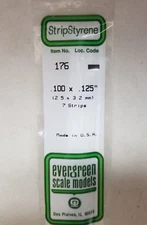 Evergreen Scale Models Plastic 176 - 7 Styrene Strips Size .100" x .125" x 14"