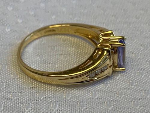 14K Yellow Gold Ring 3.3g Fine Jewelry Sz 6.75 Band Purple Stone Diamond Accent - Picture 3 of 18