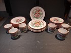 24 Pc Antique Hand Painted French Faience Rooster on Flower Basket Lunch Set — photo 1