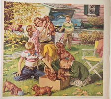 Caja de cachorros friskies comida para perros vintage 1955 revista anuncio impreso