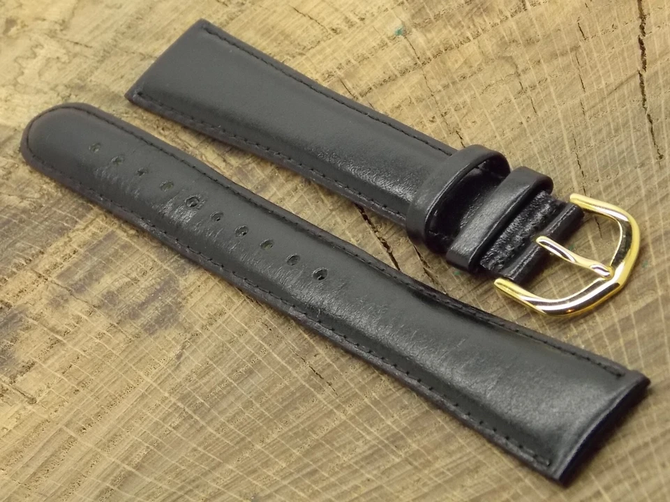 Correa de reloj de cuero deBeer Paris vintage NOS sin usar con hebilla tono dorado 20 mm XLong Foto 3 de 4