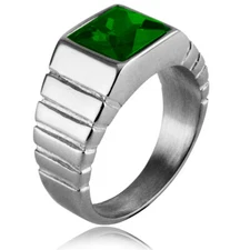 Men Women Classic Wedding Rings Stainless Steel Emerald Signet Ring Biker Punk