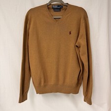 Polo Ralph Lauren Sweater Mens Size Large Camel Long Sleeve V Neck Pima Cotton