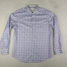 Bugatchi Uomo Dress Shirt Mens 17.5 36/37 Blue Purple Plaid Cotton Button Up
