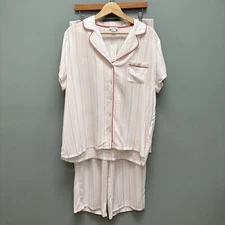 Splendid Sort Sleeve & Pants Button Up Pajamas Set Pink Stripe XL