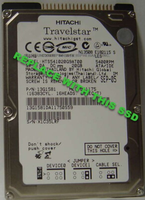 Replace HTS541020G9AT00 with this 20GB Fast SSD 2.5'' 44 PIN IDE Drive