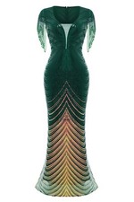 Mermaid Sheer Scoop Neck Iridescent Sequin Dress