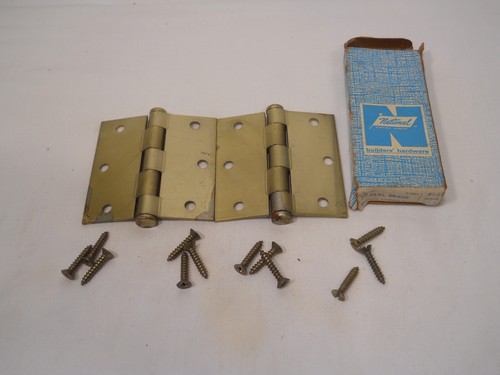 National MFG CO 512 Dull Brass Door Hinge Square Corner Butts 3x3 Steel