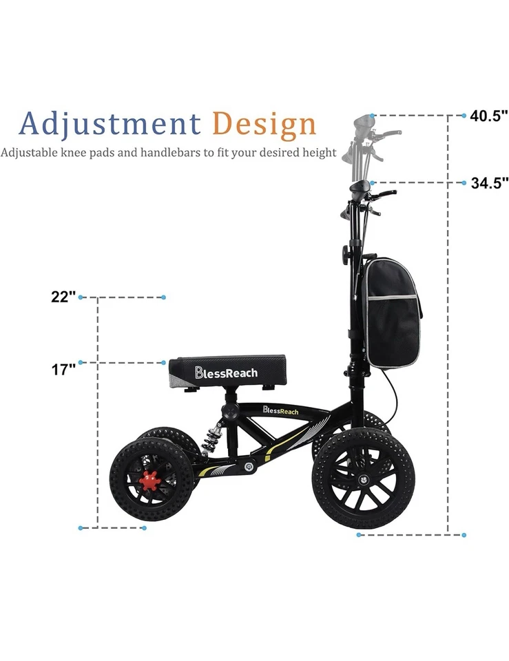 KNEE WALKER SCOOTER BLESSREACH All-Terrain Foldable Disc Brake for Foot Injuries - Image 3 of 4
