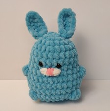 Handmade Crochet Blue and White Amigurumi Bunny Child 3 Unisex Plushie Buddy