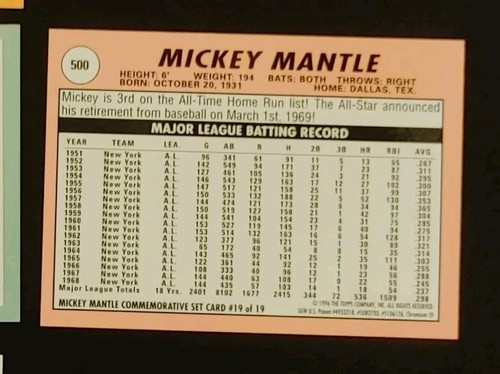 1996 Mickey Mantle Topps Finest Commemorative Chrome Reprint Set 1-19 Unpeeled - Picture 11 of 12
