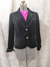 Vintage Old Navy Black Velvet Jacket Blazer Metal Buttons Lace On Cuff Size M