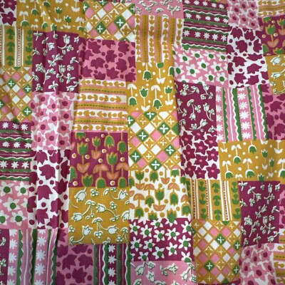 VTG  Patchwork Print Fabric Pink Yellow Green Floral Hippy Boho 42 In X 80 In