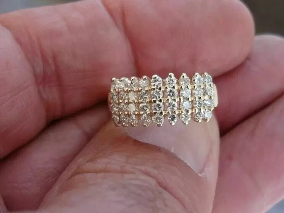 2Ct Round Cut Real Moissanite Engagement Wedding Ring 14k Yellow Gold Finish