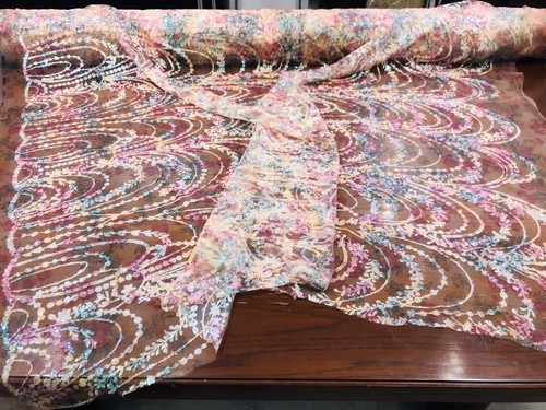 PINK-ORANGE SHINY GLITTER WAVE DESIGN ON A printed MESH-PROM-SOLD BY THE YARD. - Bild 7 von 9