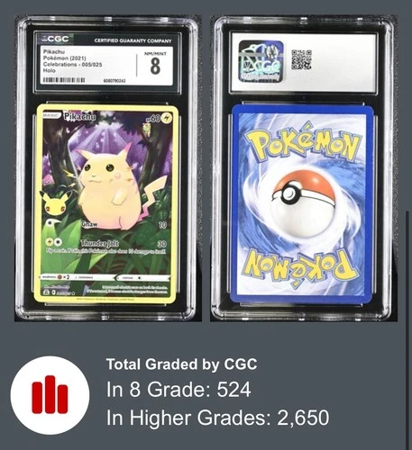 Pikachu 005/025 Celebrations Holo Rare Full Art 2021 CGC 8 NM/MINT