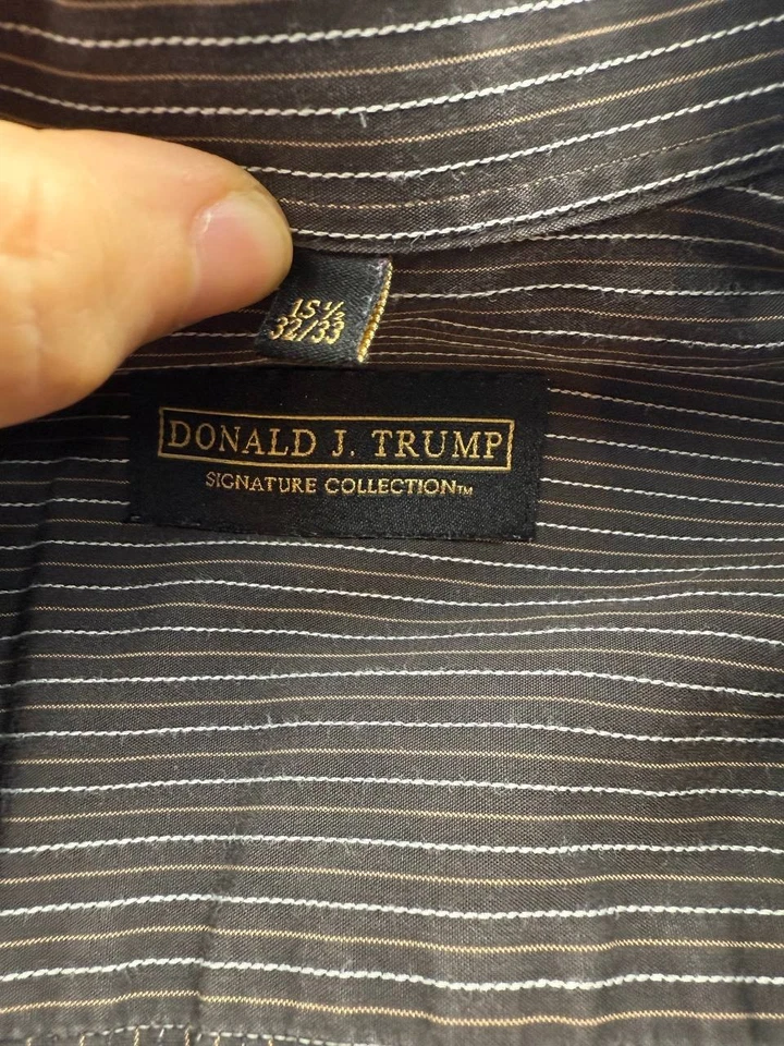 Donald Trump Signature Collection Dress Shirt Mens 15.5-32/33 Brown Striped - Image 4 of 4