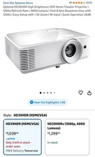 Optoma HD39HDRx 1080p (FHD) 4000 Lumens DLP Home Theater Projector