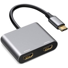 USB to Dual HDMI Adapter, 4K60Hz USB Hub with Dual Monitor Display, HDMI Spli...