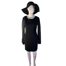 Lulus Womens Medium Black Long Sleeve Bodycon Stretch Mini Dress 34 Length