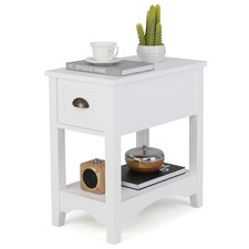 Side End Table with 1 Drawer & 1 Storing Shelf & 4 Solid Rubber wood Legs