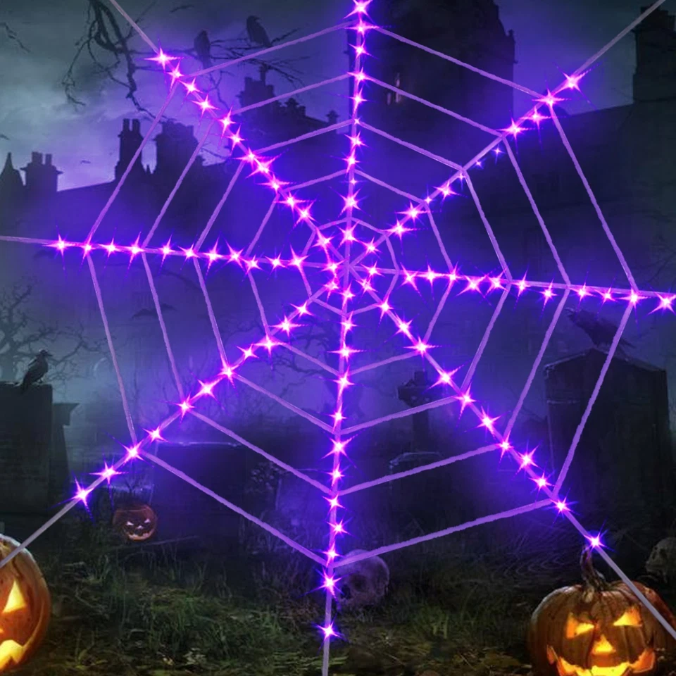 Giant LED Light Up Halloween Spider Web - Outdoor Glowing Cobweb Yard Decor - Image 3 of 4